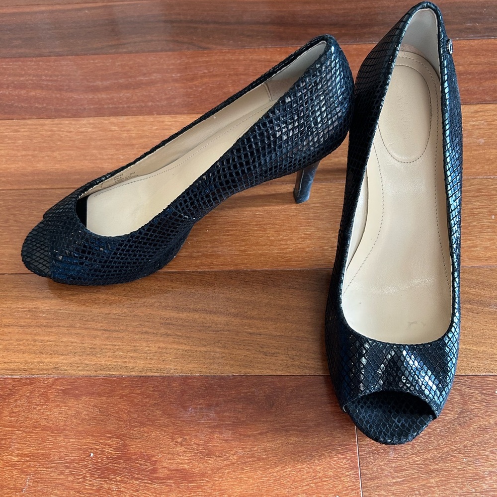 Calvin Klein Women's Black Open Toe  Party Dress Pump Leather Kyle Size 8M